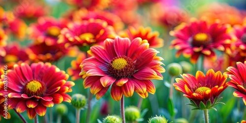 Vibrant red and yellow flowers in full bloom, floral, vivid, petals, colorful, garden, nature, vibrant, blossoms, spring, sunlight