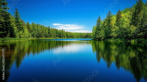 Serene Lake Surrounded by Lush Forests