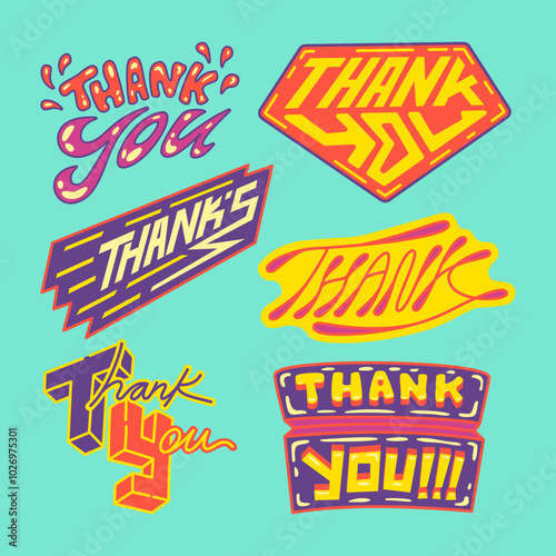Cartoon style typography with thank you word
