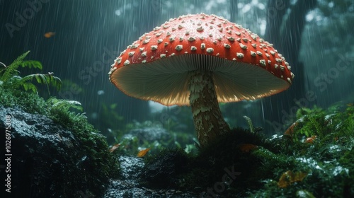mythical mushroom close up image mushroom lightning in the jungle 