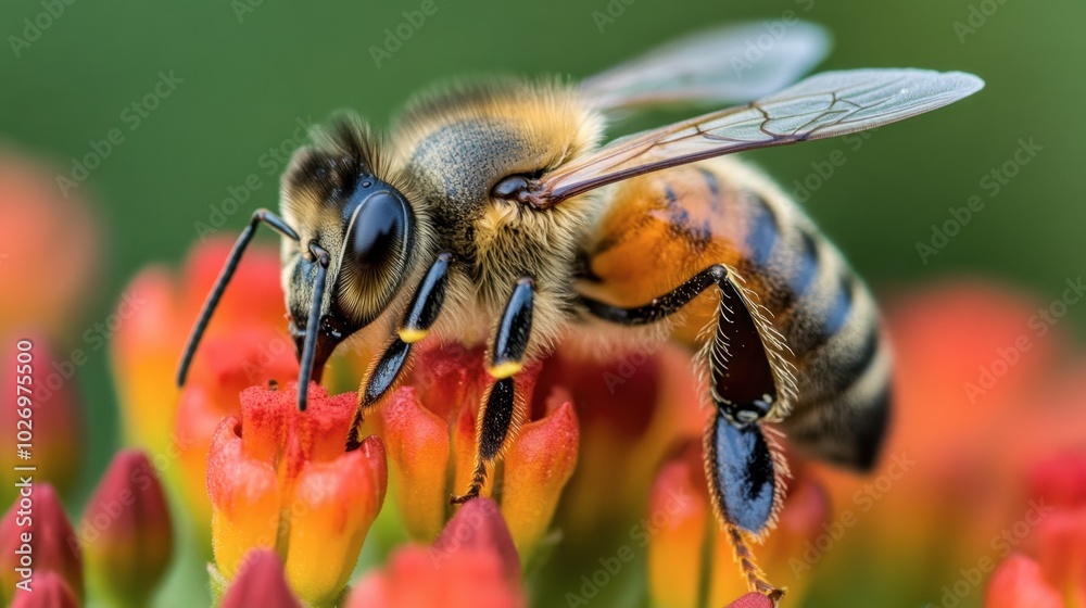 Close-Up of Bee Pollinating Vibrant Flower Close-Up of Bee Pollinating Vibrant Flower