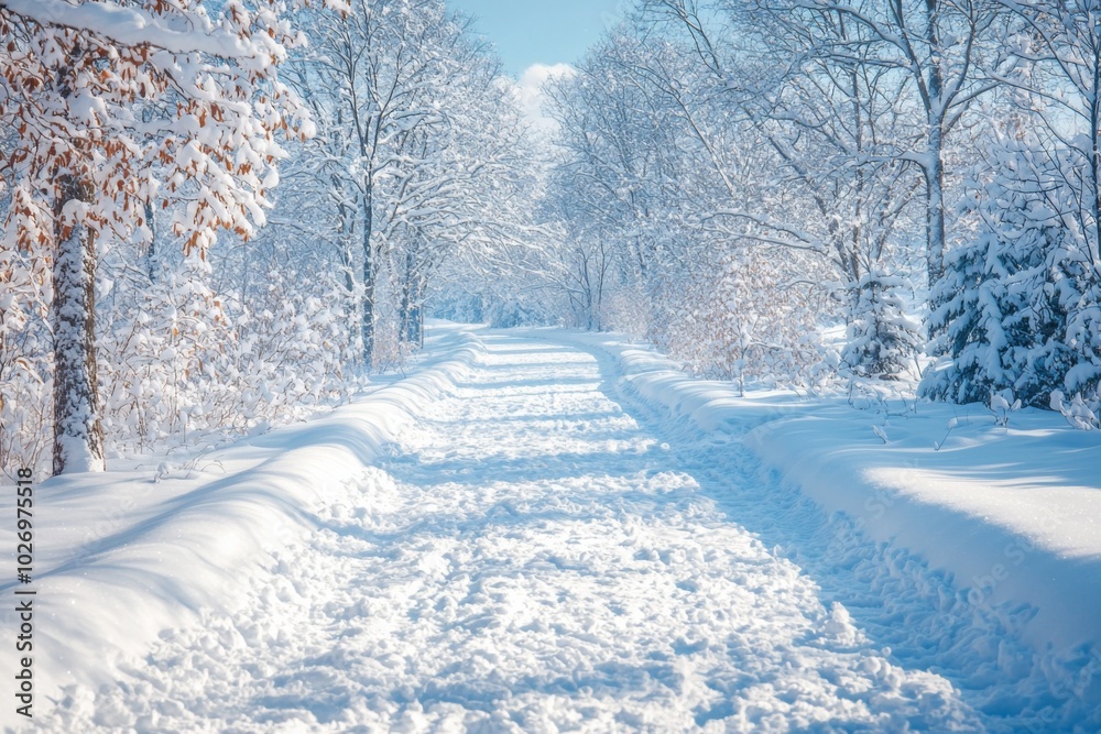 Naklejka premium Winter season background in white snow landscape
