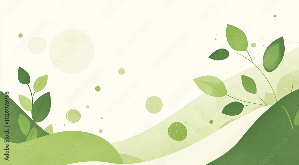 Abstract green nature background with leaves and wavy lines. Abstract green nature background with leaves and wavy lines.