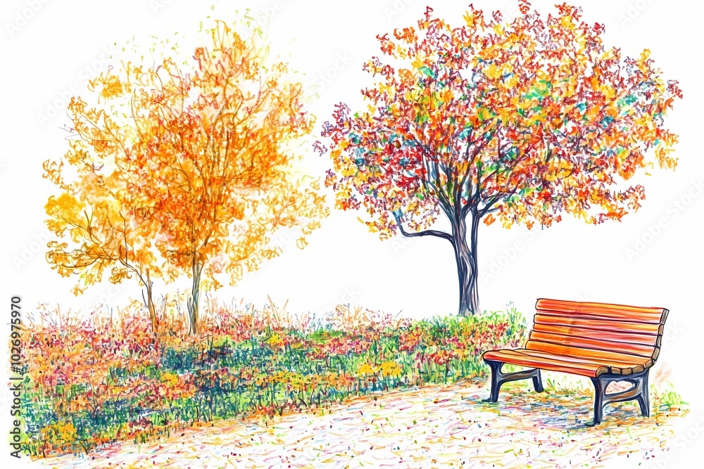 A rustic park bench covered in golden leaves, set in a tranquil autumn park, ideal for cozy and serene landscape visuals. A rustic park bench covered in golden leaves, set in a tranquil autumn park, ideal for cozy and serene landscape visuals.