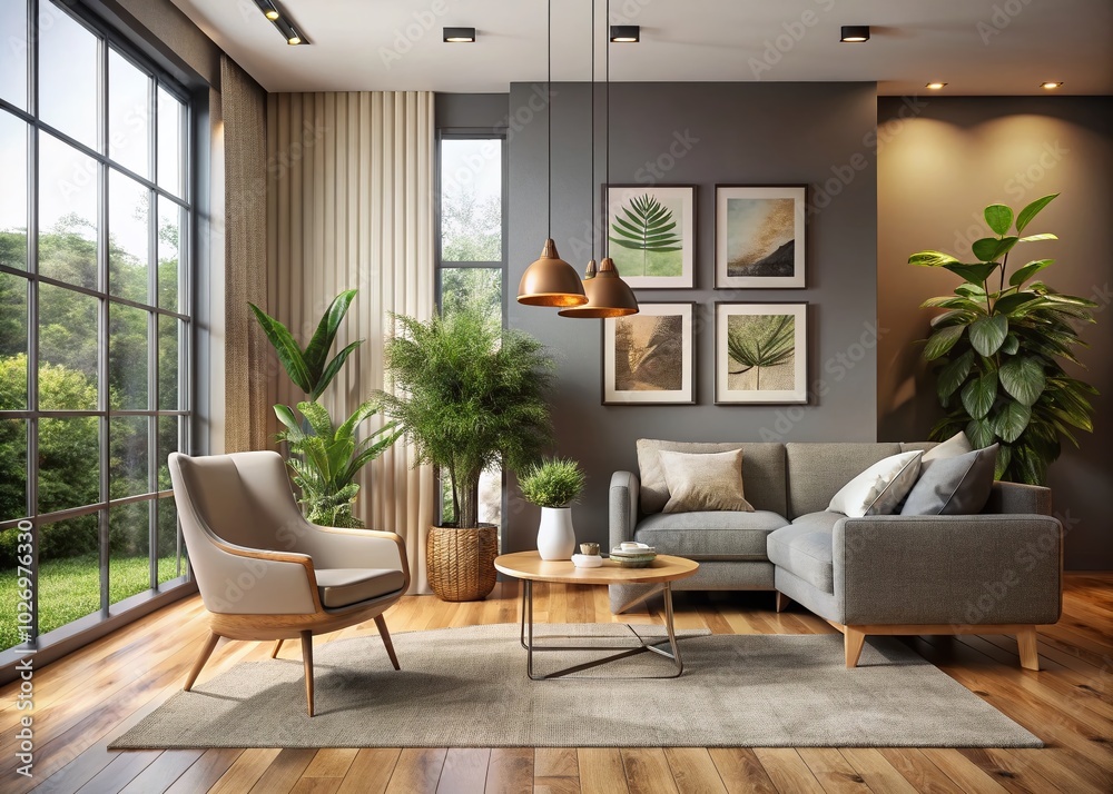 Modern Living Room Design with Grey Accent Wall and Stylish Chair for Interior Inspiration Modern Living Room Design with Grey Accent Wall and Stylish Chair for Interior Inspiration