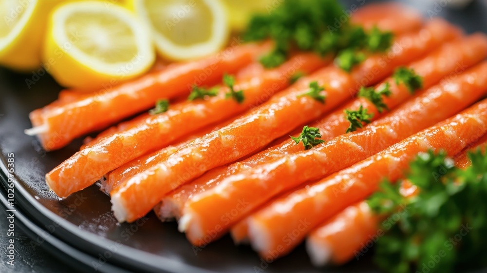 Fresh Salmon with Lemons and Parsley on a Platter Fresh Salmon with Lemons and Parsley on a Platter