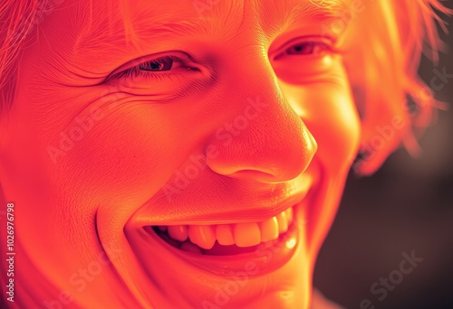 Realism and Infrared A realistic close up of a smiling person wi