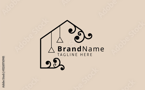 Luxurious Minimal Home Interior Logo Design Home Decor Line Art Log Design.