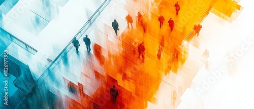 Abstract Watercolor Illustration of Urban Shopping Scene