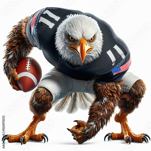 Anthropomorphic Bald Eagle playing American Football