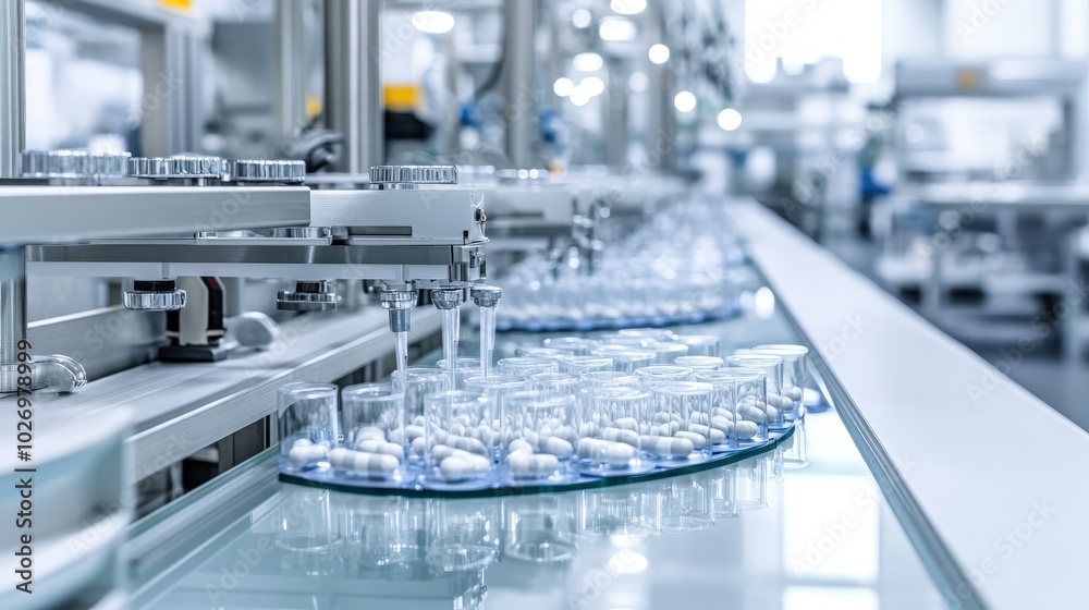 Pharmaceutical production line with pill capsules. Pharmaceutical production line with pill capsules.