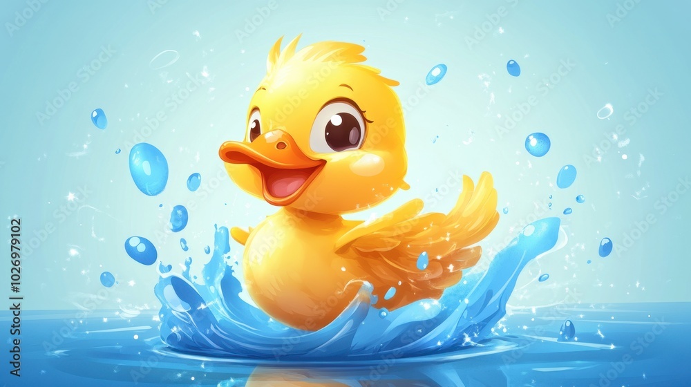 Happy Cartoon Duck Splashing in Water Happy Cartoon Duck Splashing in Water