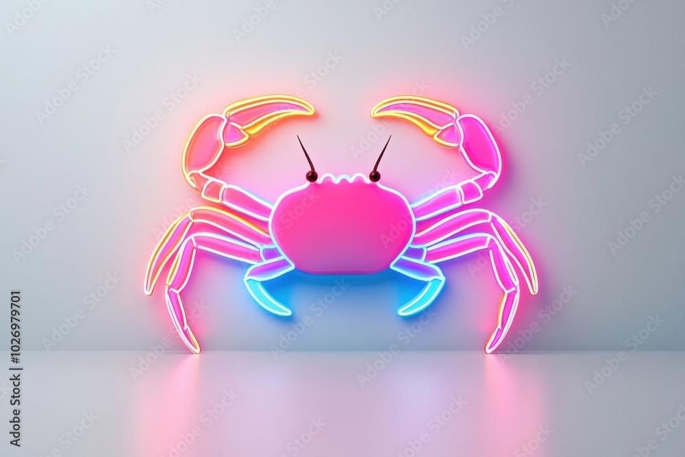 A neon style crab, isolate on white background, glowing with striking colors and energy. A neon style crab, isolate on white background, glowing with striking colors and energy.