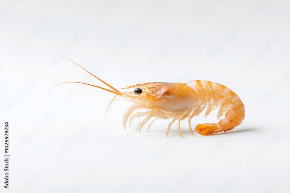 A shrimp isolate on white background, highlighting its unique shape and texture. A shrimp isolate on white background, highlighting its unique shape and texture.