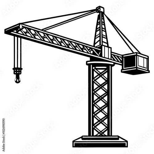 realistic Tower crane silhouette 
 on a white  background