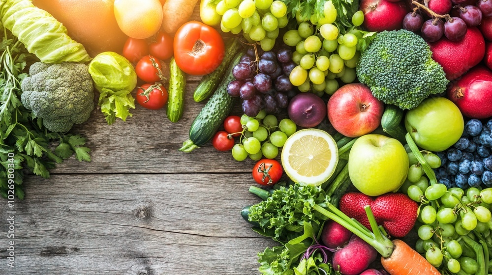 Close-up of vibrant fresh vegetables and fruits on wooden table, symbolizing healthy blood pressure foods, emphasizing natural nutrition and wellness. Close-up of vibrant fresh vegetables and fruits on wooden table, symbolizing healthy blood pressure foods, emphasizing natural nutrition and wellness.