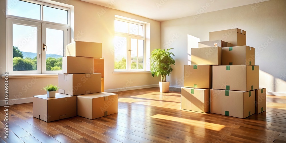 Moving Boxes in a New Apartment - Real Estate Transition and Fresh Beginnings Moving Boxes in a New Apartment - Real Estate Transition and Fresh Beginnings