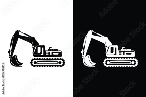 Bold Excavator Silhouette Vector Icon Black And White Edition.