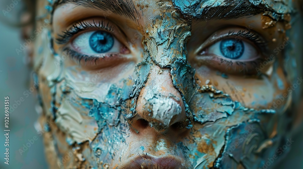Intense Blue Eyes: A Close-Up Portrait of a Woman with Textured Makeup Intense Blue Eyes: A Close-Up Portrait of a Woman with Textured Makeup