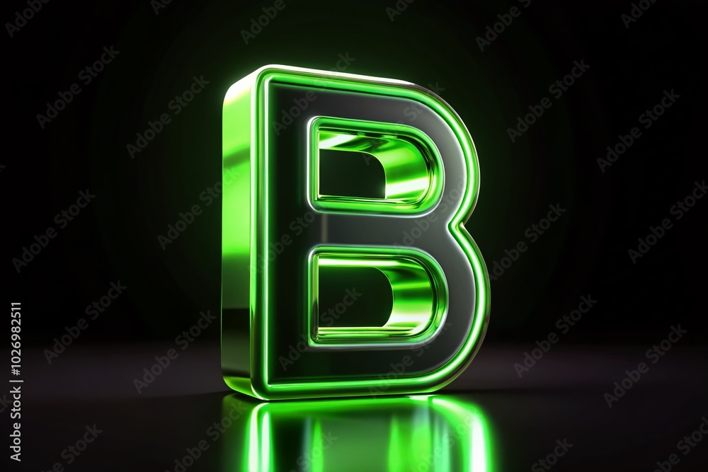 Neon Green 3D Render of Letter B on Black Background - Modern Typography Design Neon Green 3D Render of Letter B on Black Background - Modern Typography Design