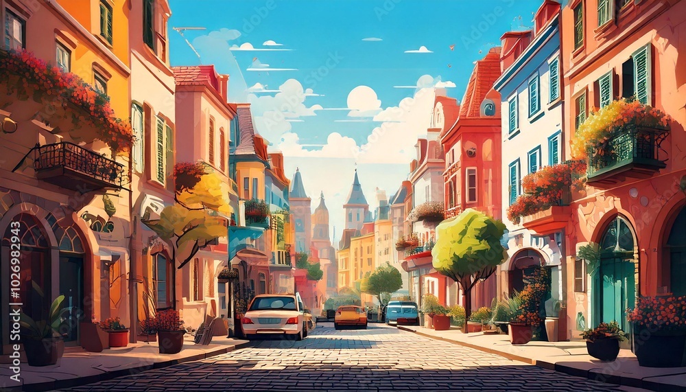 Fototapeta premium digital art and illustration scene of a European urban village