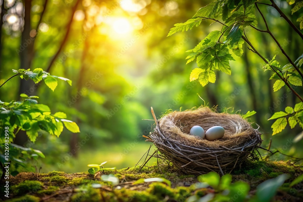 Nesting Birds in Tranquil Nature with Copy Space for Creative Use