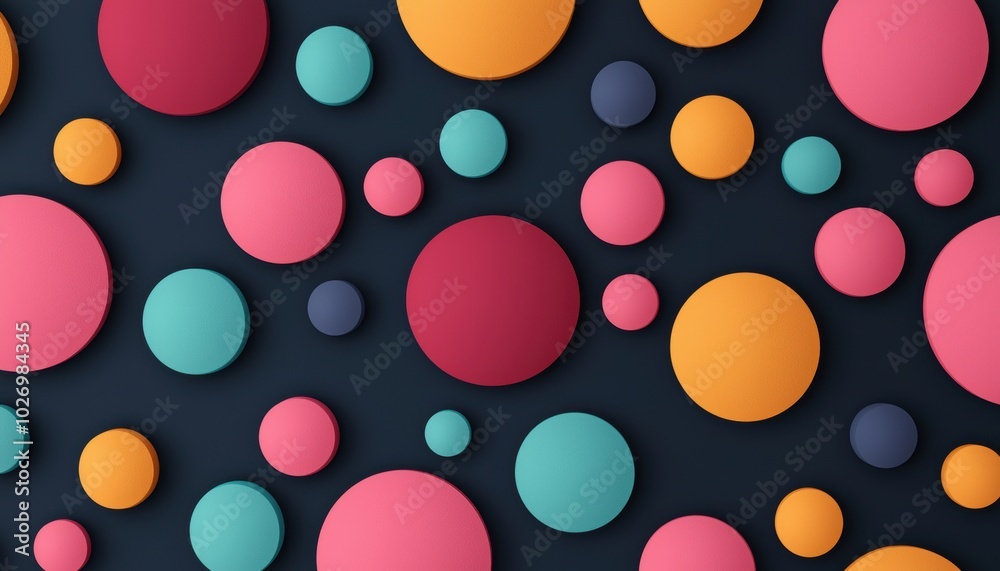 Colorful round shapes in a modern, abstract design on a dark background.