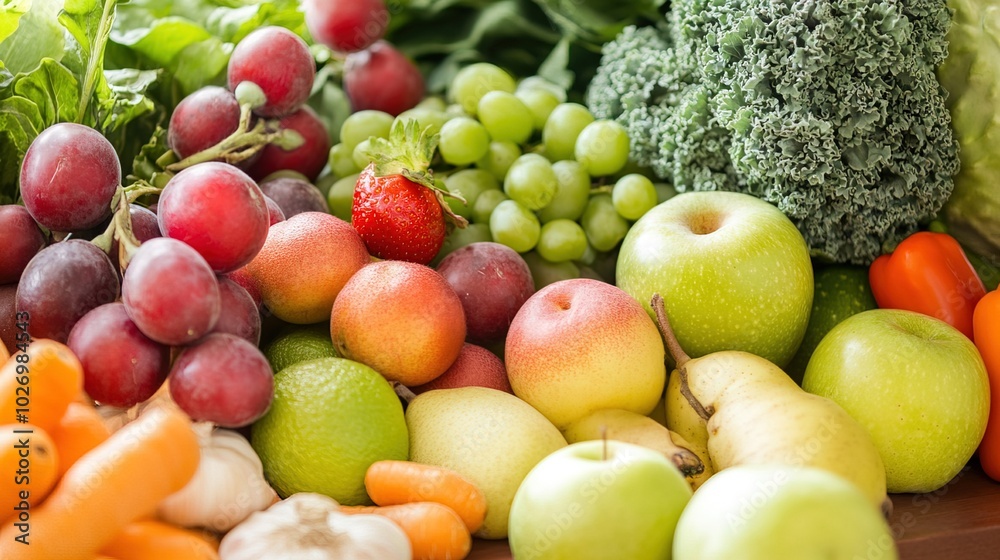 Close-up of vibrant fresh vegetables and fruits on wooden table, symbolizing healthy blood pressure foods, emphasizing natural nutrition and wellness. Close-up of vibrant fresh vegetables and fruits on wooden table, symbolizing healthy blood pressure foods, emphasizing natural nutrition and wellness.