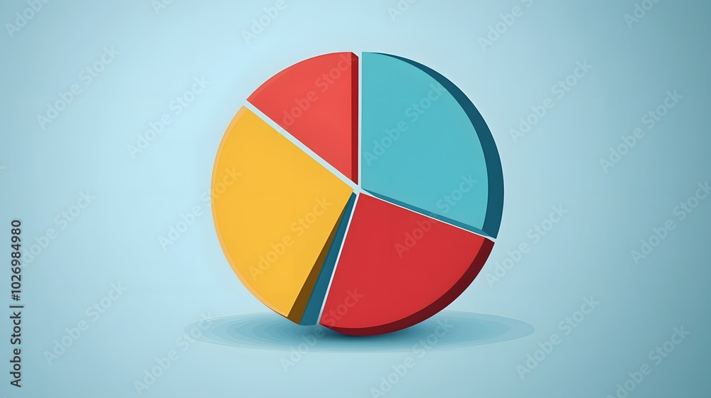 Fototapeta premium Four-Sectioned Pie Chart with a Blue, Red, Yellow, and Red Design