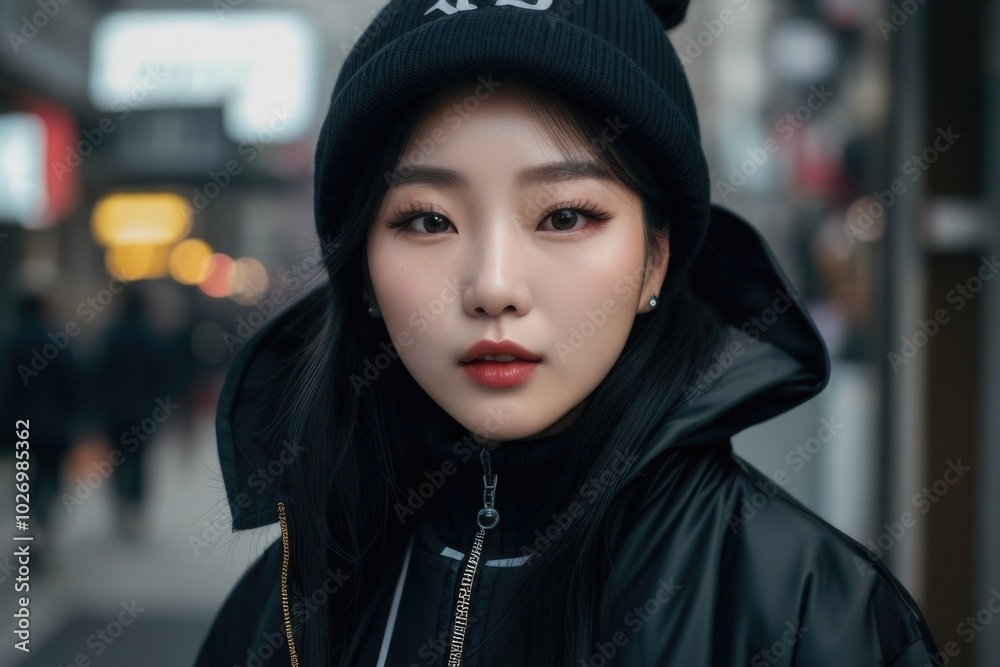 Asian woman wearing a hoodie and beanie