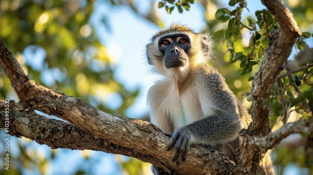 Fototapeta premium Monkey Sitting on a Tree Branch in Nature