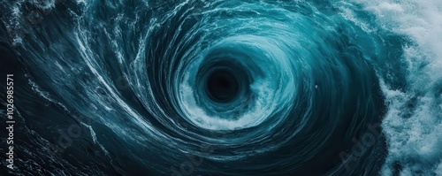 A powerful whirlpool forming in the middle of the ocean, showing water s potential for destruction, whirlpool, ocean energy photo