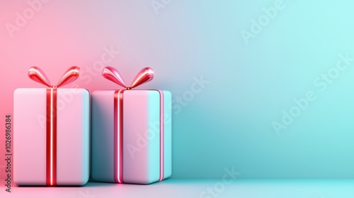 Two festive gift boxes with ribbons on a soft gradient background, perfect for celebrations.