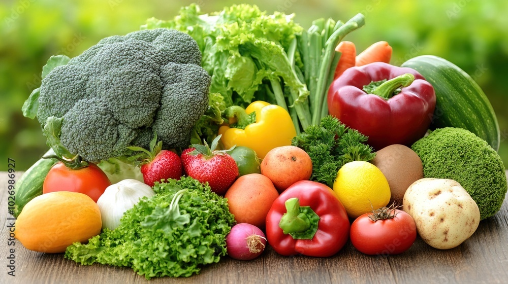 Close-up of vibrant fresh vegetables and fruits on wooden table, symbolizing healthy blood pressure foods, emphasizing natural nutrition and wellness. Close-up of vibrant fresh vegetables and fruits on wooden table, symbolizing healthy blood pressure foods, emphasizing natural nutrition and wellness.