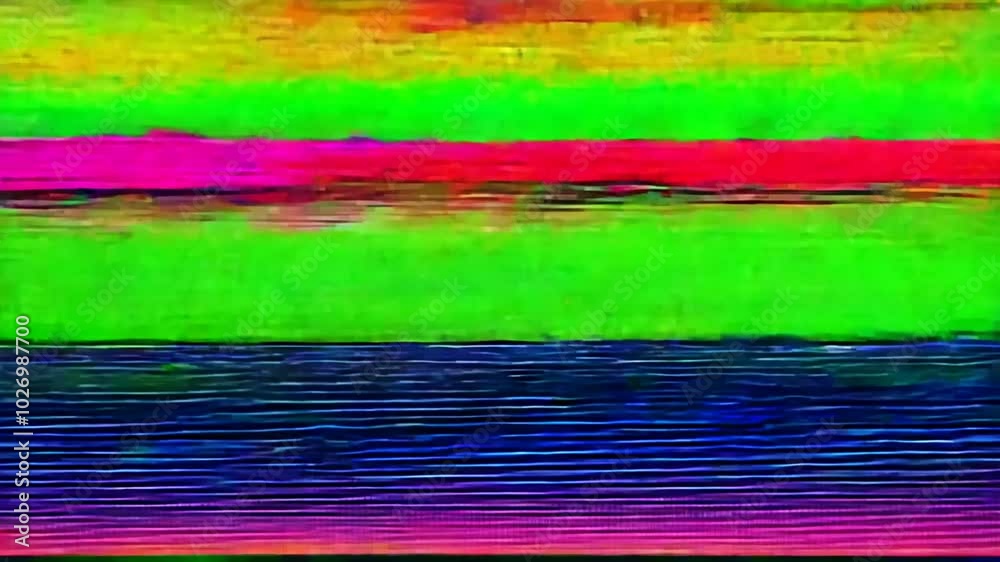 4K  Analog Static colorful Noise texture overlay. Horizontal stripes offset . No signal
