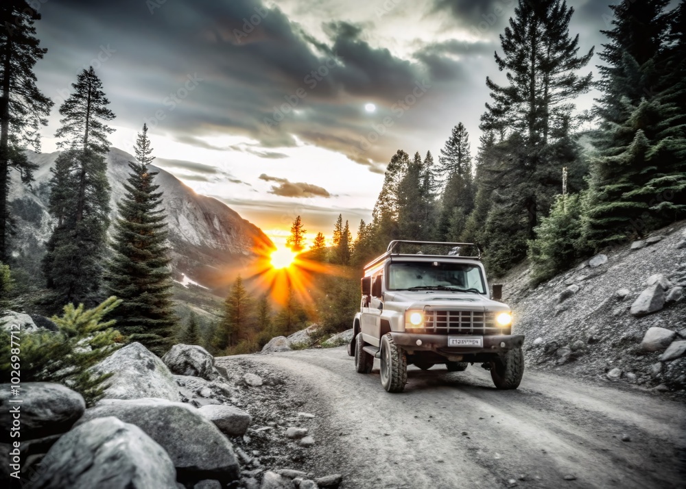 Off-Road Mountain Adventure: Summer Camping in Low Light Conditions Off-Road Mountain Adventure: Summer Camping in Low Light Conditions