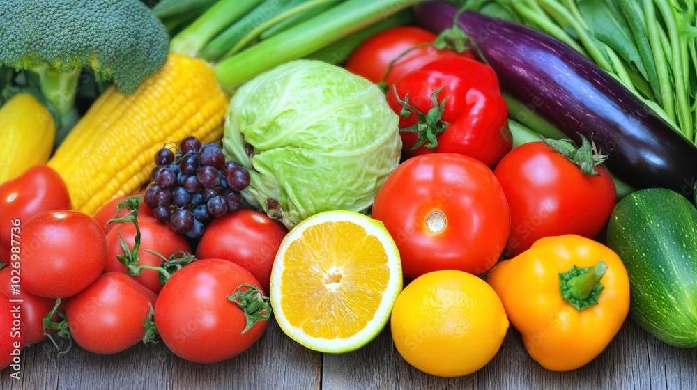 Close-up of vibrant fresh vegetables and fruits on wooden table, symbolizing healthy blood pressure foods, emphasizing natural nutrition and wellness. Close-up of vibrant fresh vegetables and fruits on wooden table, symbolizing healthy blood pressure foods, emphasizing natural nutrition and wellness.