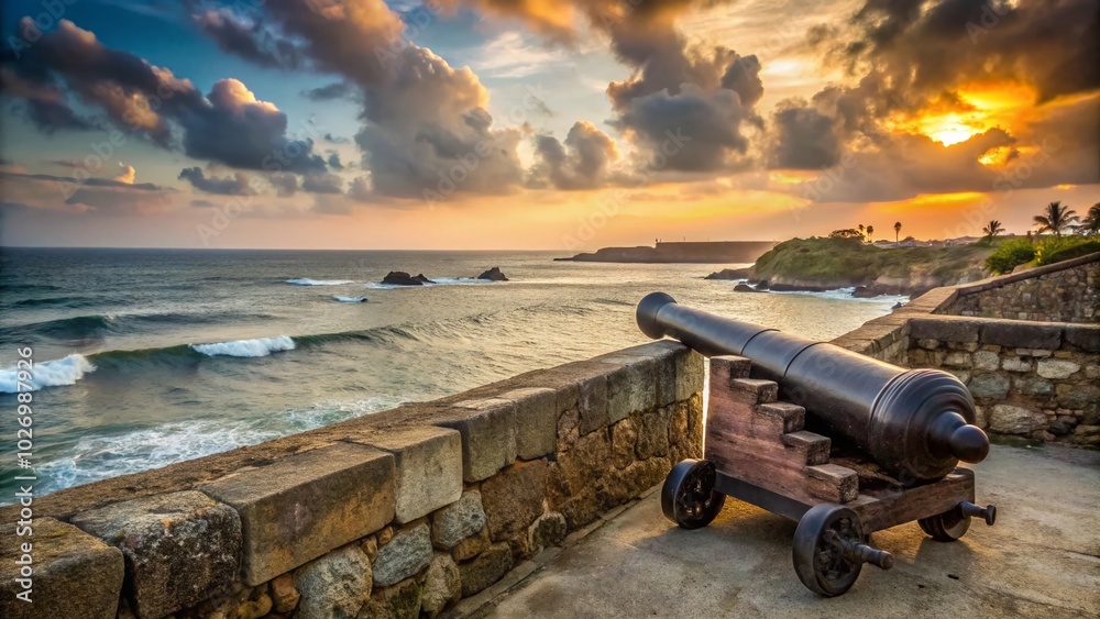 Old Cannon on Galle Fortress Wall Guarding Against Invaders in Sri Lanka Old Cannon on Galle Fortress Wall Guarding Against Invaders in Sri Lanka