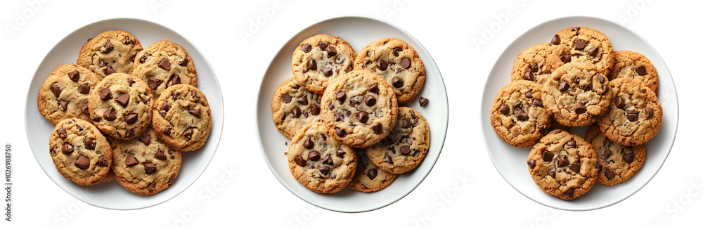 Freshly Baked Chocolate Chip Cookies on Plates Isolated on Transparent Background Freshly Baked Chocolate Chip Cookies on Plates Isolated on Transparent Background