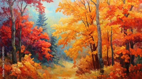 Vibrant Autumn Forest Scene with Colorful Foliage