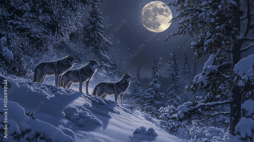 Majestic Wolf Howling at the Moon Illustration Majestic Wolf Howling at the Moon Illustration