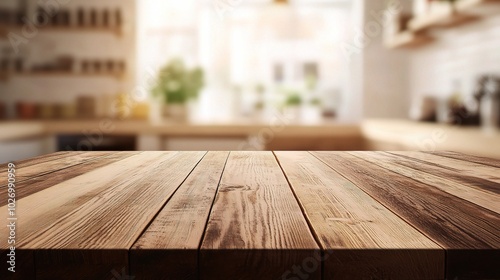 Wooden Table in Bright Kitchen Setting