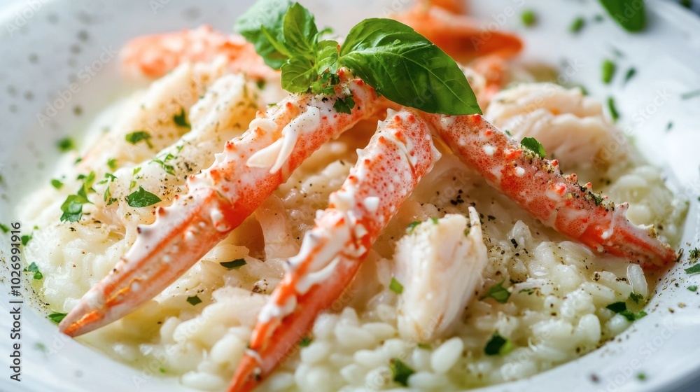 Creamy Seafood Risotto with Fresh Herbs and Garnish Creamy Seafood Risotto with Fresh Herbs and Garnish