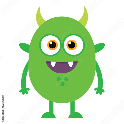 cute green monster character vector illustration on white background