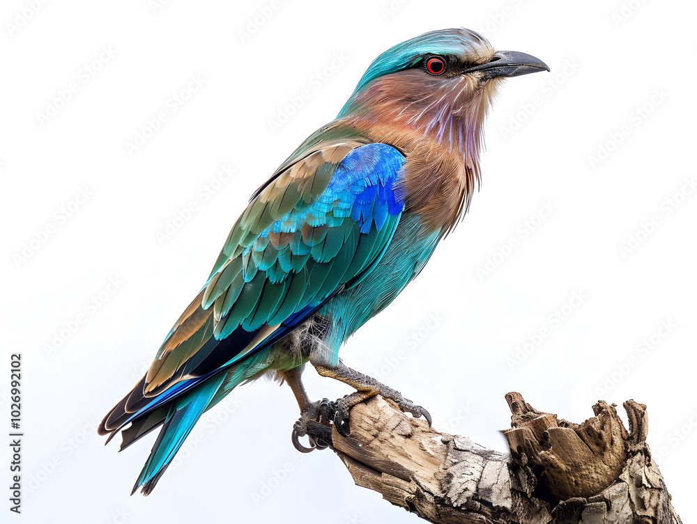 Fototapeta premium colorful Indian roller Coracias lilac-breasted roller perched on branch