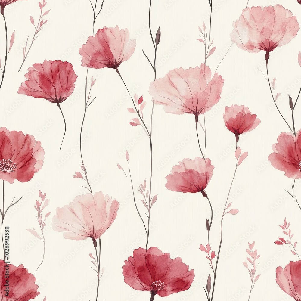 Soft Pink and Red Carnations Watercolor Pattern Soft Pink and Red Carnations Watercolor Pattern