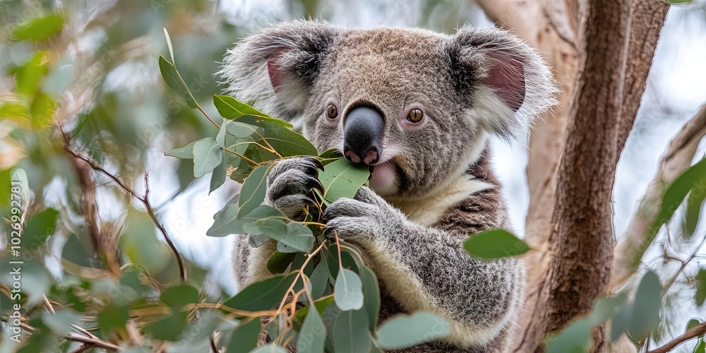 koala eating eucalyptus leaves from eucalyptus tree koala eating eucalyptus leaves from eucalyptus tree