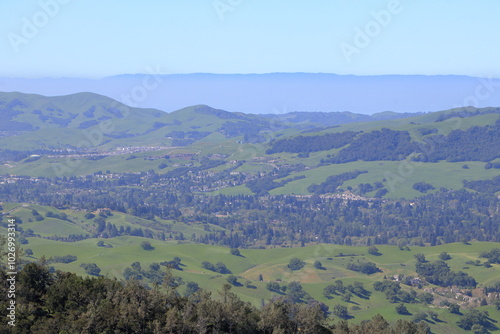 View of the Las Trampas hills and the San Ramon valley from Mt Diablo, California