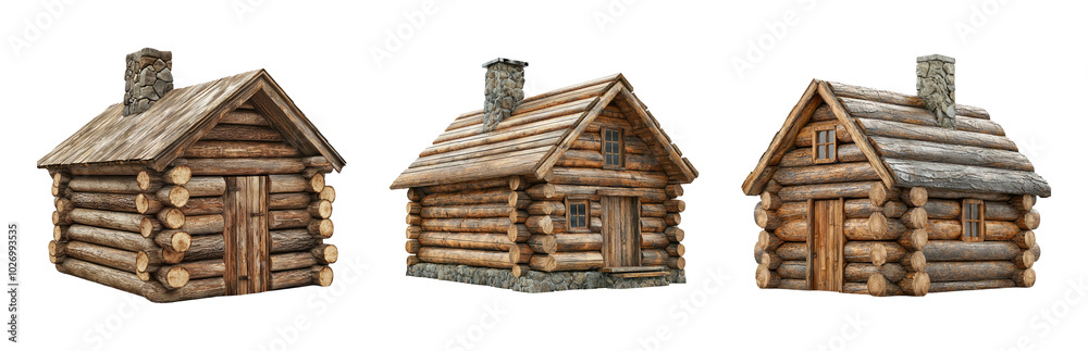 Rustic Wooden Houses in Different Styles Isolated on Transparent Background Rustic Wooden Houses in Different Styles Isolated on Transparent Background