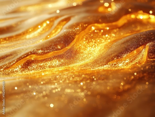 fluid, abstract golden texture that radiates warmth and luxury, resembling liquid gold flowing smoothly and capturing light in its shimmering embrace, ideal for elegant backgrounds